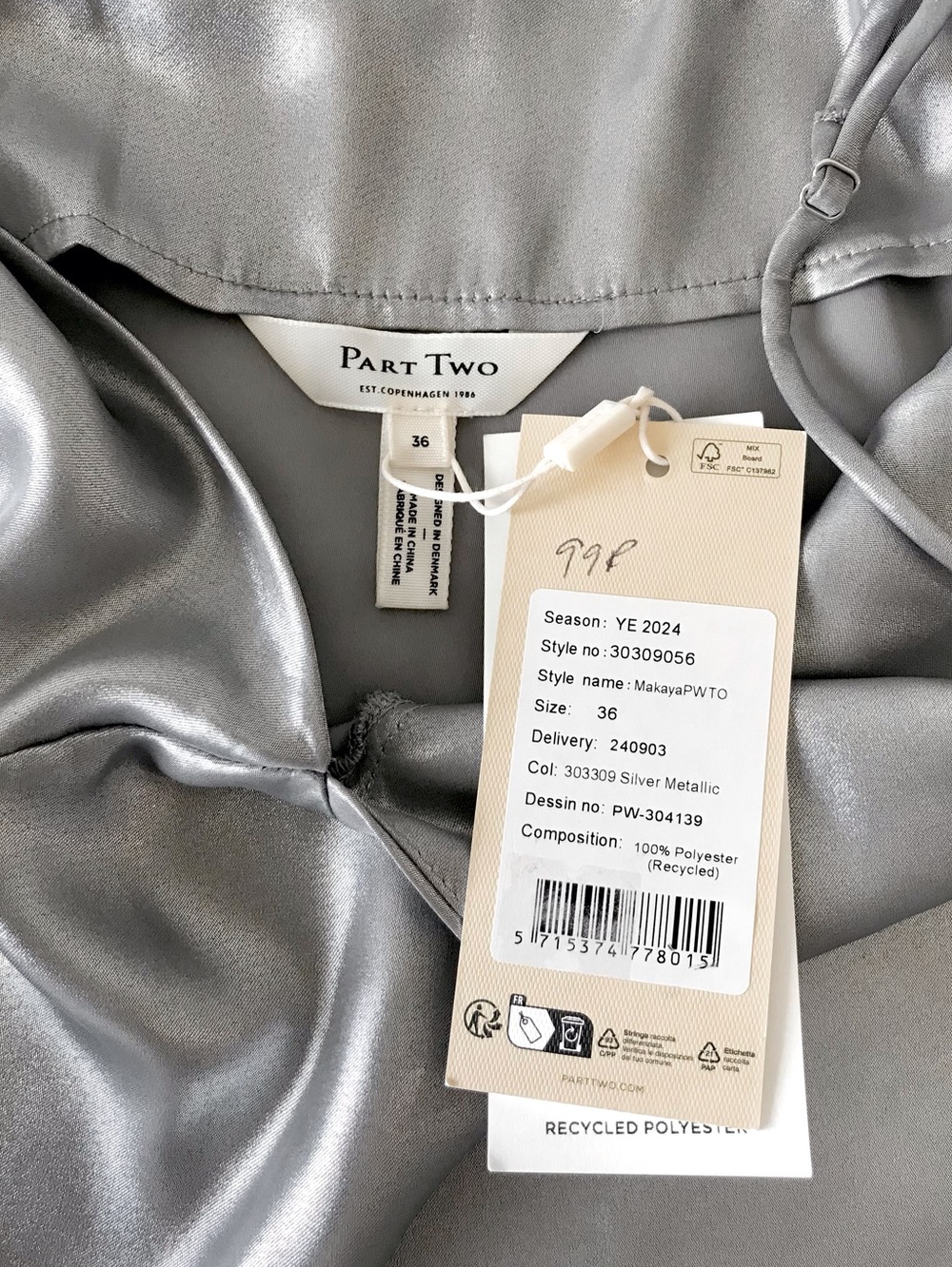 PART TWO Silver Metallic Cami Blouse 6 NWT - Picture 2 of 9